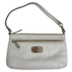 Michael Kors Off-White Pebble Leather Wristlet Handbag Clutch Gold Tone Logo